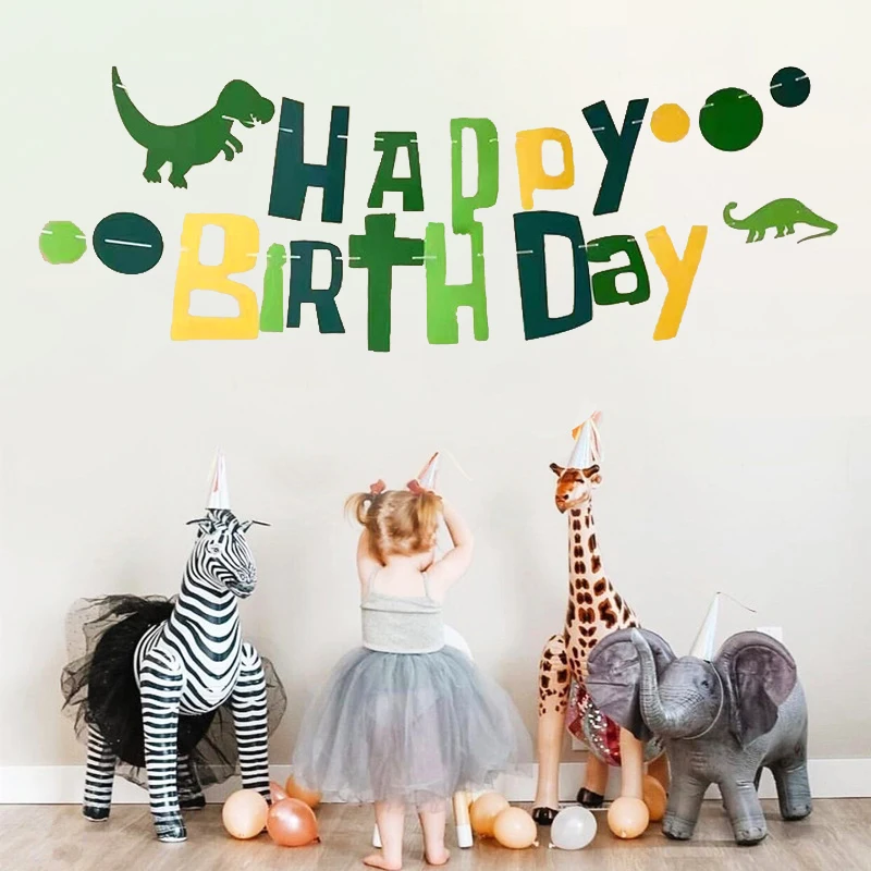 Tanie Dinozaur z okazji urodzin włóknina tkanina sztandarowa dekoracje na imprezę urodzinową kreskówka