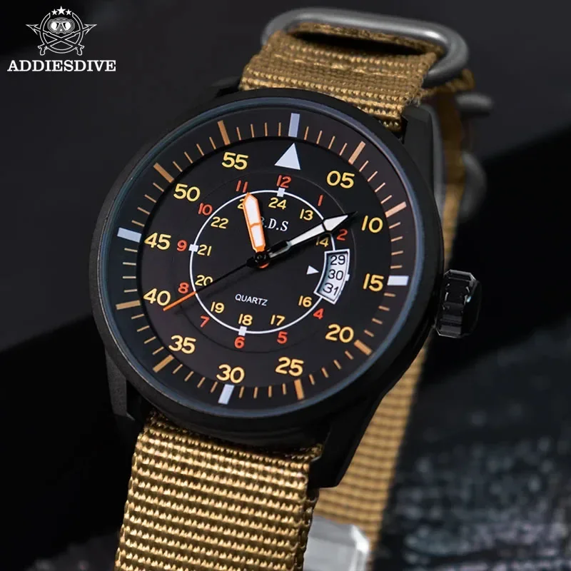 Addiesdive neue jd1508 Quarzuhr für Herren Sport Hardlex Zifferblatt Fenster 50m wasserdichte Wirst watches Nylon armband Relogio Masculino