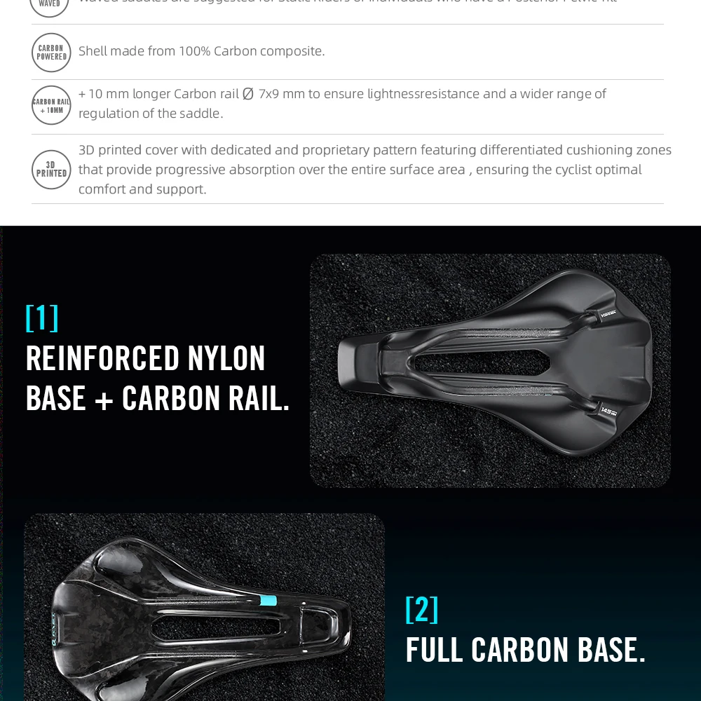 RYET 3D-gedruckter Vollcarbon-Fahrradsattel 245 mm * 135/145/155 mm Fahrradsattel für MTB Gravel Rennradsitz Fahrradteile – Detail 19