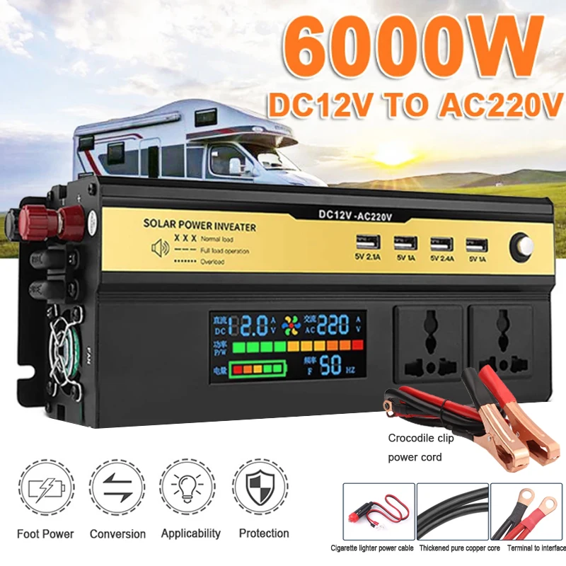 

3000/4000/5000/6000W Power Inverter 12V 24V To 220V Transformer with 4 USB Universal Socket Charger Modified Sine Wave Inverter