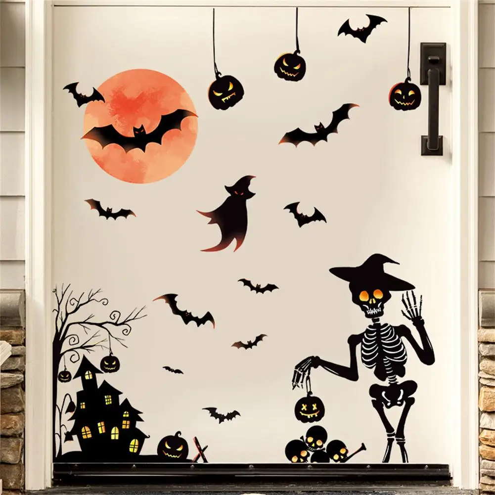 

2 Sheet Halloween Window Stickers Ghost Pumpkin Skull Window Decals Party Supplies For Home Indoor Window Glass Door Wall Decor