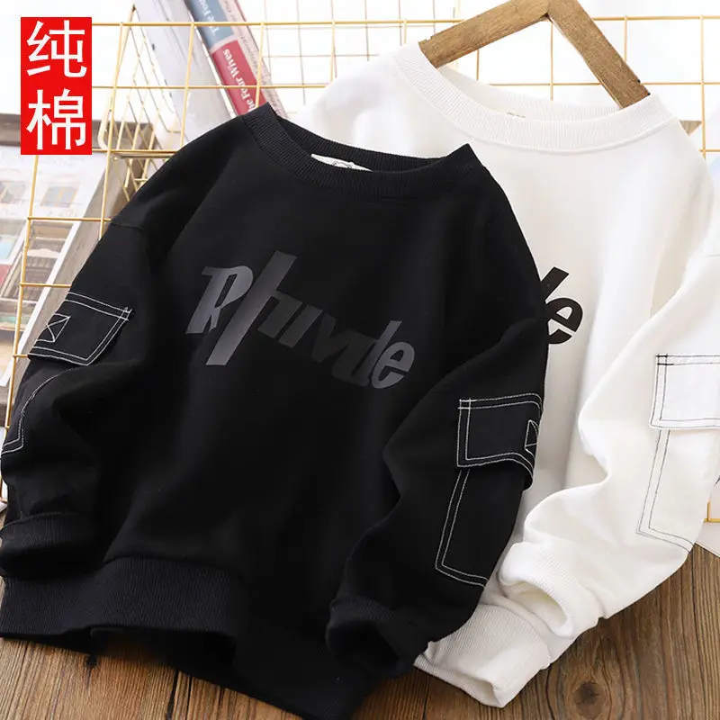 

Boys' Cotton round Neck Sweater 2022 Autumn New Children's Casual Pullover Long Sleeve Sports Top