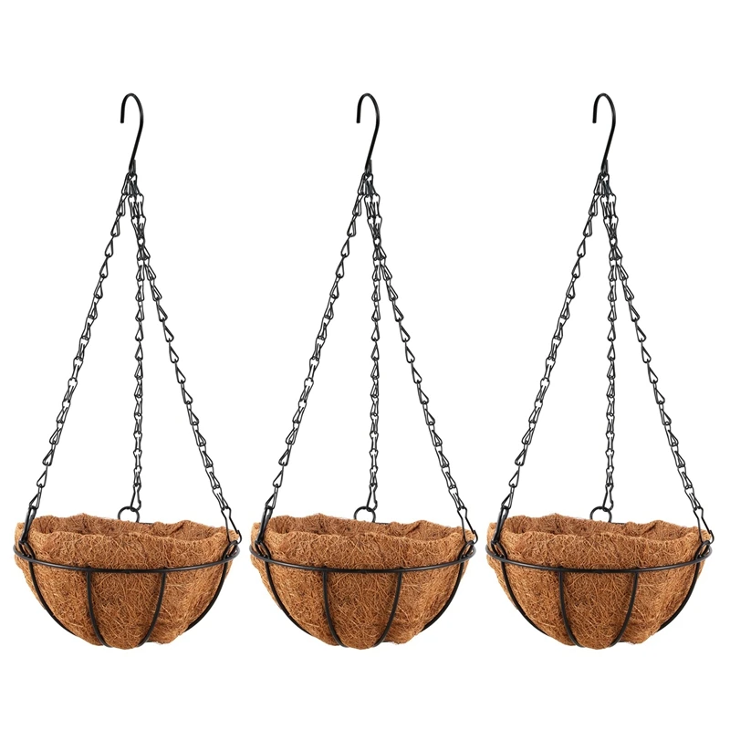 

Promotion! 3X Black Growers Hanging Basket Planter With Chain Flower Plant Pot Home Garden Balcony Decoration-8Inch