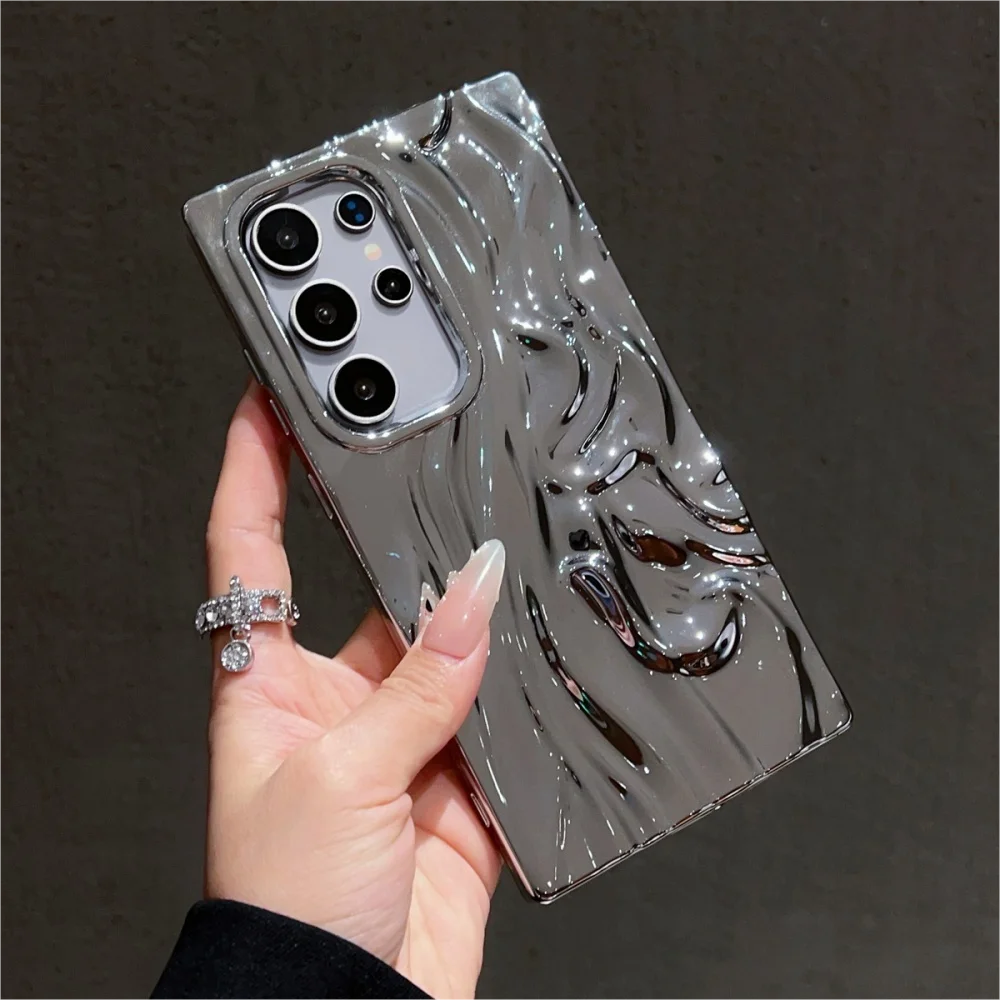 Glossy Plating Phone Case with Matte 3D Wave Design