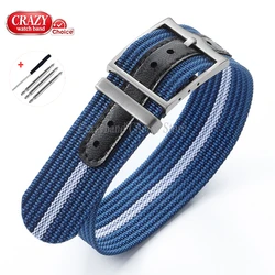 Universal Ribbed Nylon Watch Strap, Soften Sports Design, Black - 22mm (BlueWhite)