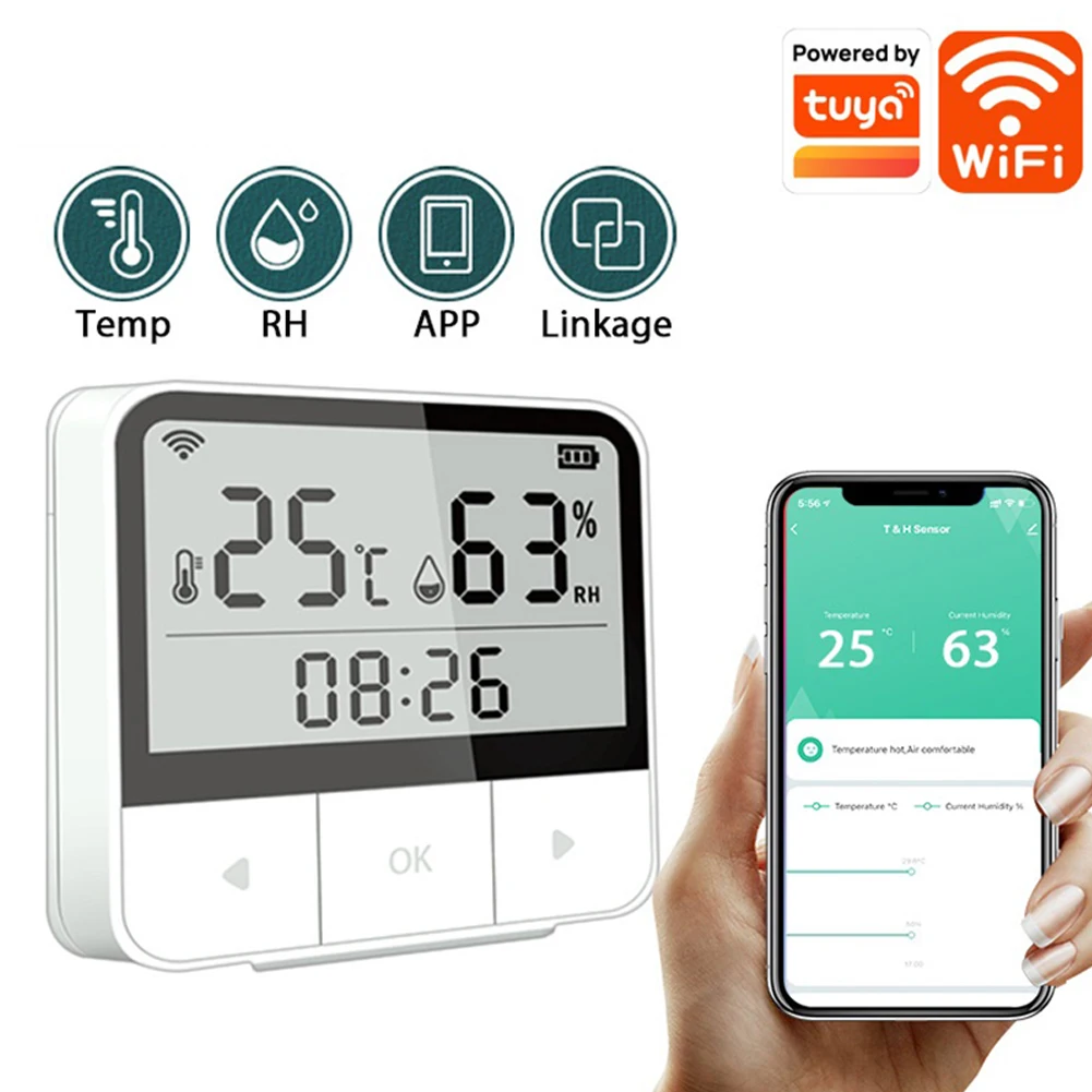 

Tuya Wifi Temperature And Humidity Sensor Indoor Thermometer Smart Hygrometer With Low Voltage Monitoring Prompt Function