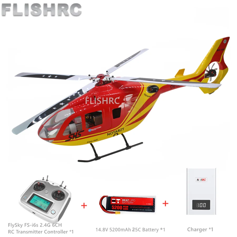 FLISHRC EC135 Fuselage d'hélicoptère à quatre pales, 6ch, GPS avec commande de vol H1, RTF