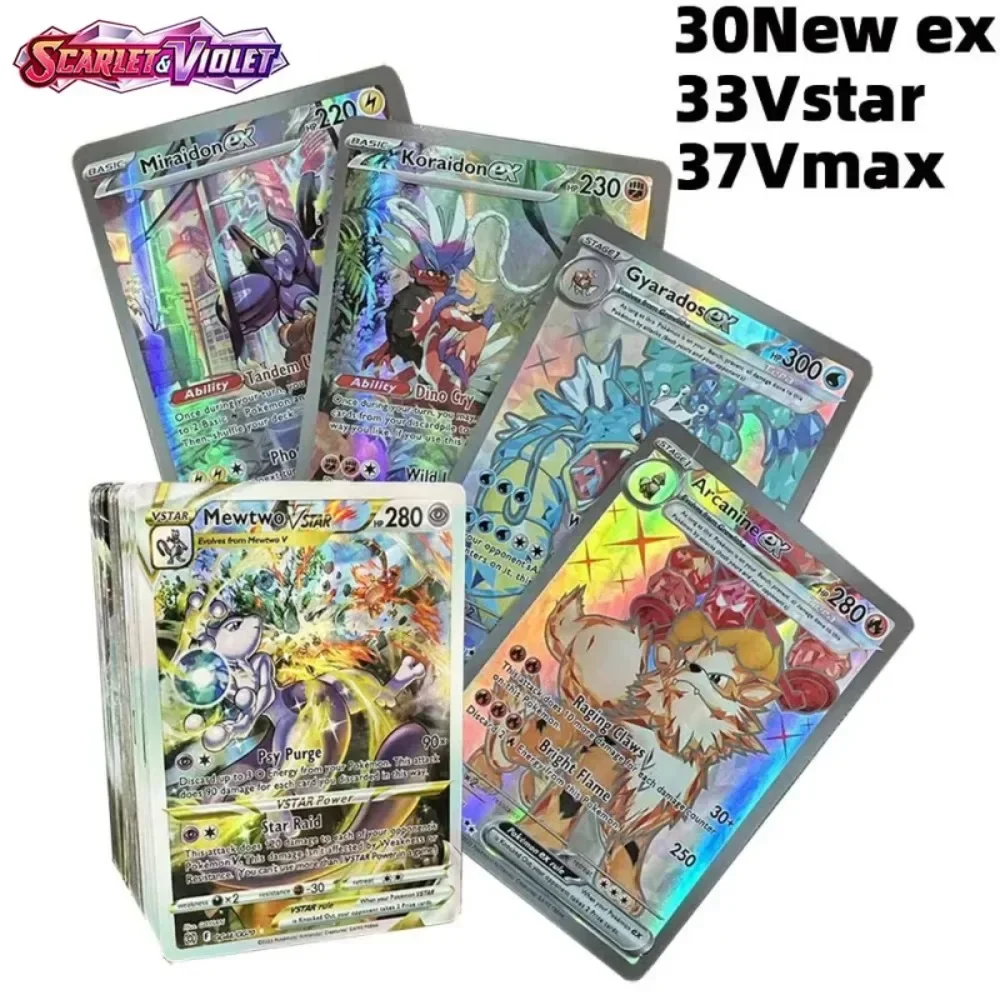 

NEW 100pcs Pokemon Scarlet & Violet Full Flash Card 100Ex 33Vstar 100Vmax Game Collection Cards Koraidon Miraidon Battle Cards