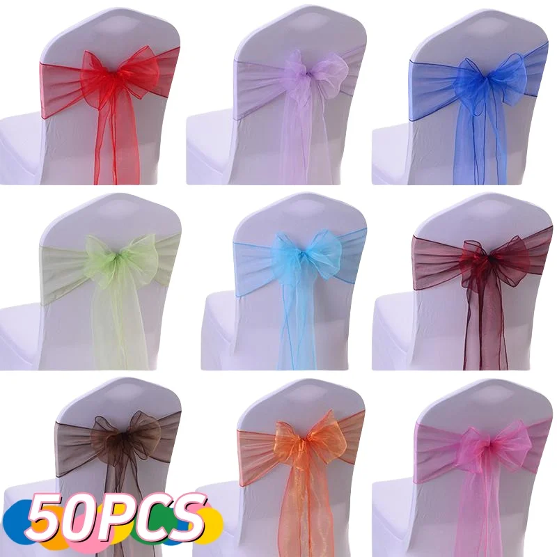 New Organza Chair Sashes Bows Wedding Chair Decoration Party Banquet Event Chair Sash Ribbon Tie Back Hotel Decoration Supplies