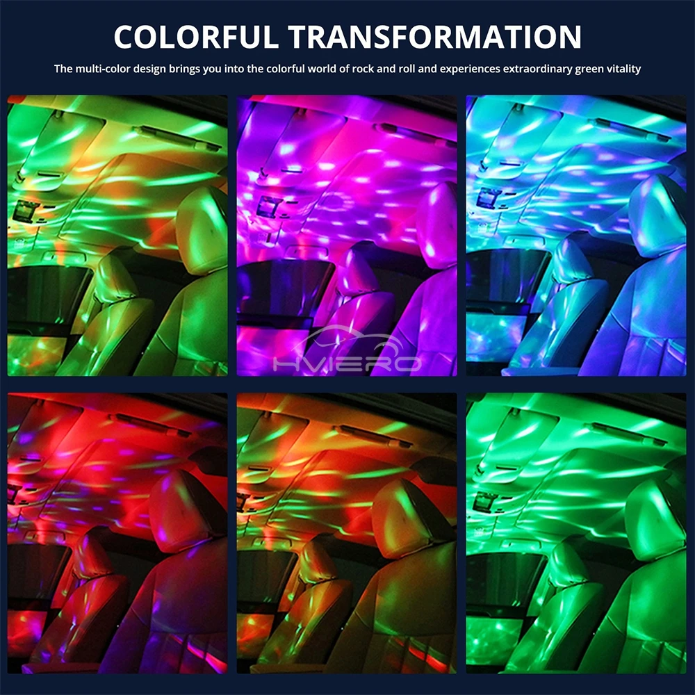 Car Ambient Lights Led Auto Lamp USB RGB Mini Colorful Music Sound USB-C Interface IOS Holiday Party Karaoke Atmosphere Bulbs