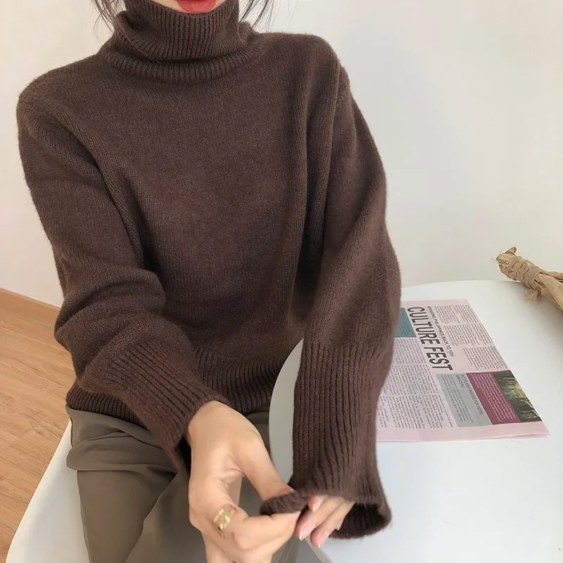 

Korean Style Simple Sweater Women Oversized Long Sleeve Turtleneck Pullover 2022 Winter Fashion Basic Knitted Lady Sweatshirts