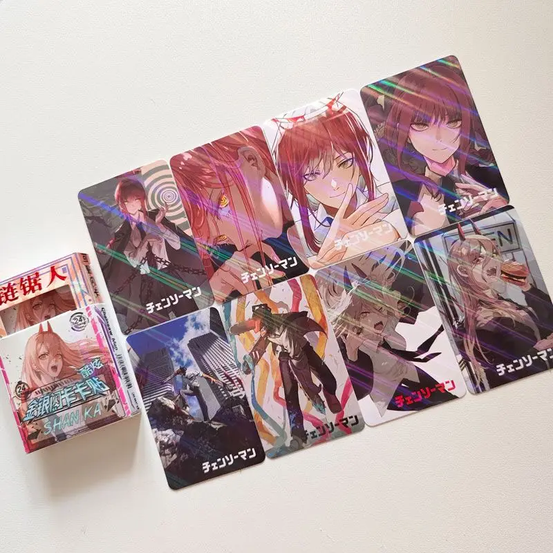 

Anime Chainsaw Man Gold and silver flash card stickers Lomo card Makima Power Denji Christmas birthday gift Board game card
