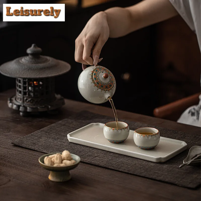 Dunhuang Culture Ru Kiln Tea Set Complete Set Vintage Tea Ceremony Set Teapot And Tea Cup Set Chinese Tea Set Equipment Gift