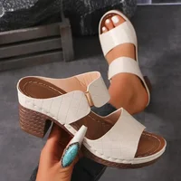 Women Summer Lightweight Hollow Sandals High Heels New Dress Chunky Open Toe Slippers Female 2024 Casual Slingback Slides Shoes 1