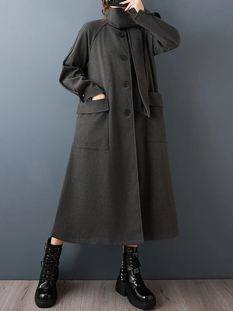 Oversized Wool Long Coat For Women New Casual Loose Vintage Fashion Jackets Outerwear Clothes Spring Autumn Winter 2025