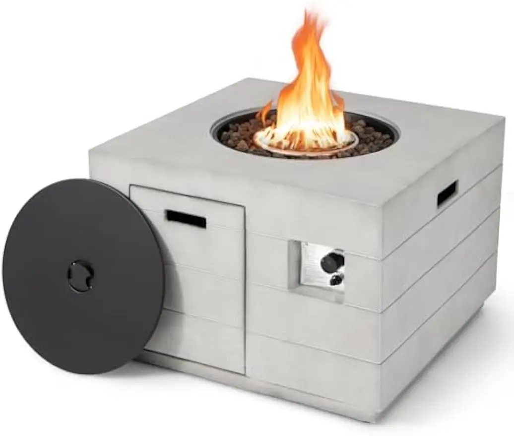 Outside Fire Pit Table-50000 BTU Outdoor Square Propane Fire Table Gas Tables w/Lid Lava Rocks