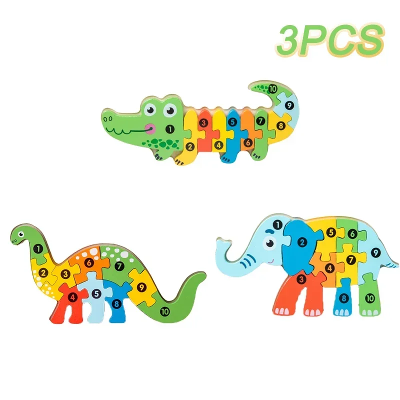 Wooden Early Childhood Education Cognitive Children's Puzzle Toys Building Blocks Animal Traffic Shapes Matching 3D Puzzles