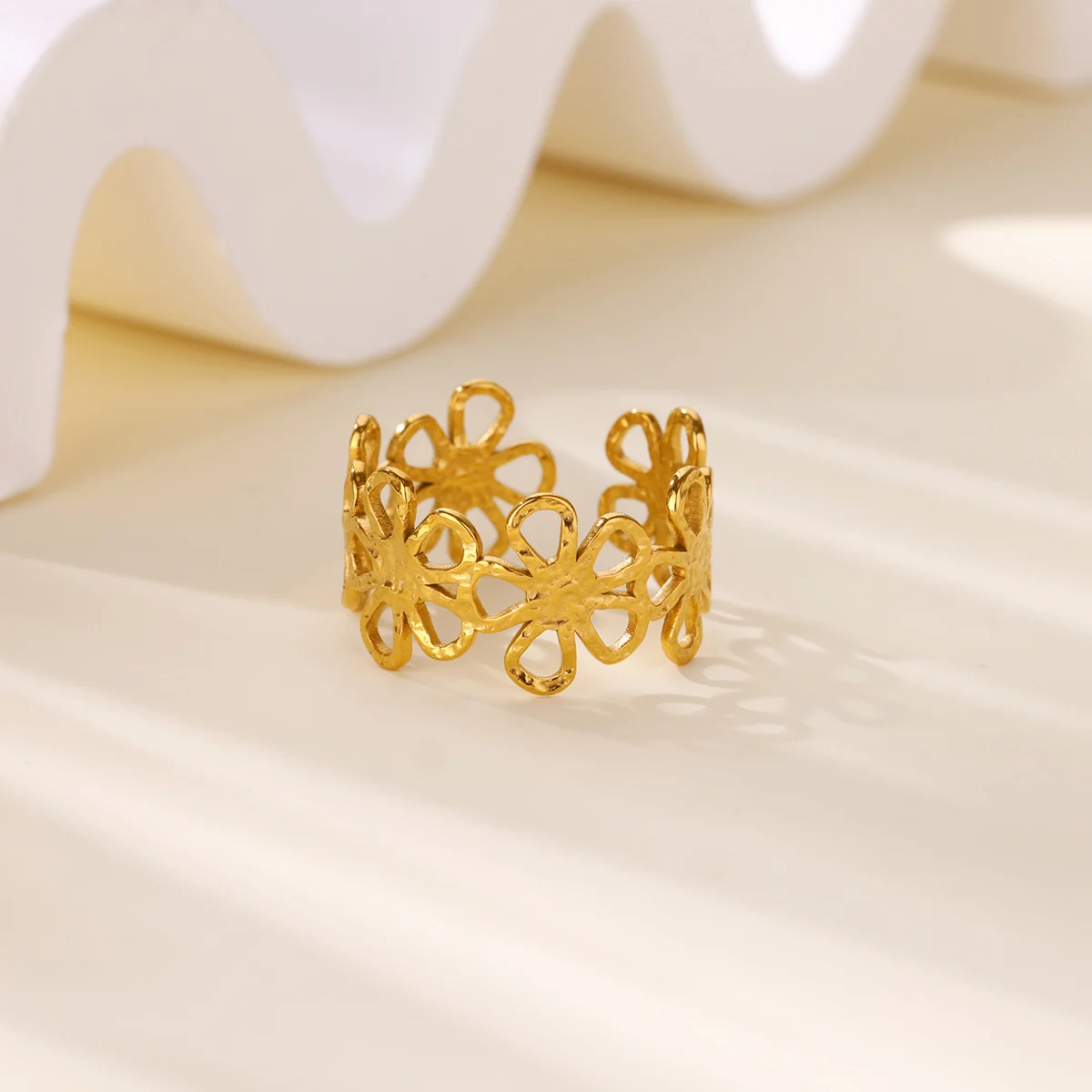 Stainless Steel Hollow Flower Rings For Women