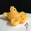 Natural jade gift ornaments beige jade tea set Ruyi hip flask teapot teacup jade business gifts 5