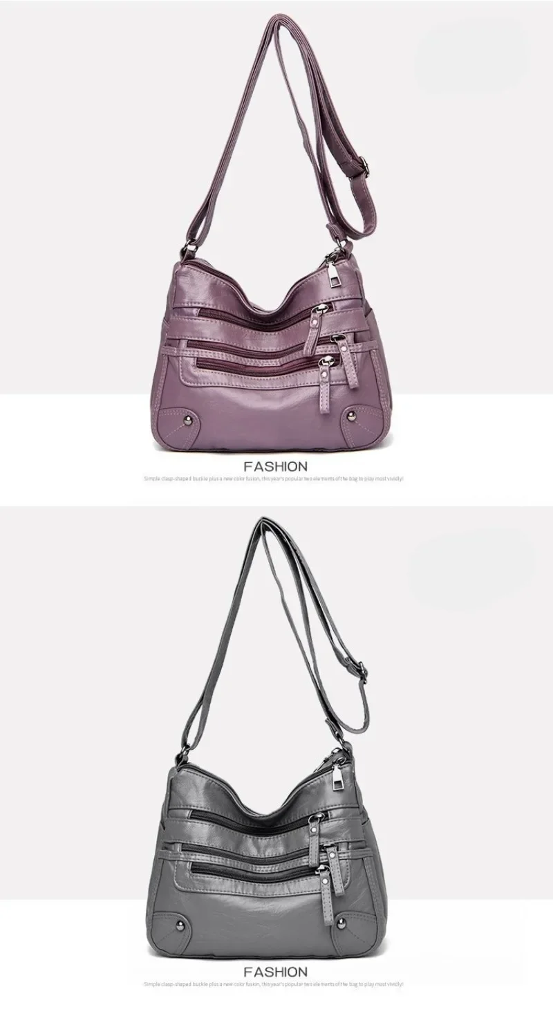 Soft Leather Shoulder Bag - Women's Crossbody Double Layered Large Capacity Tote