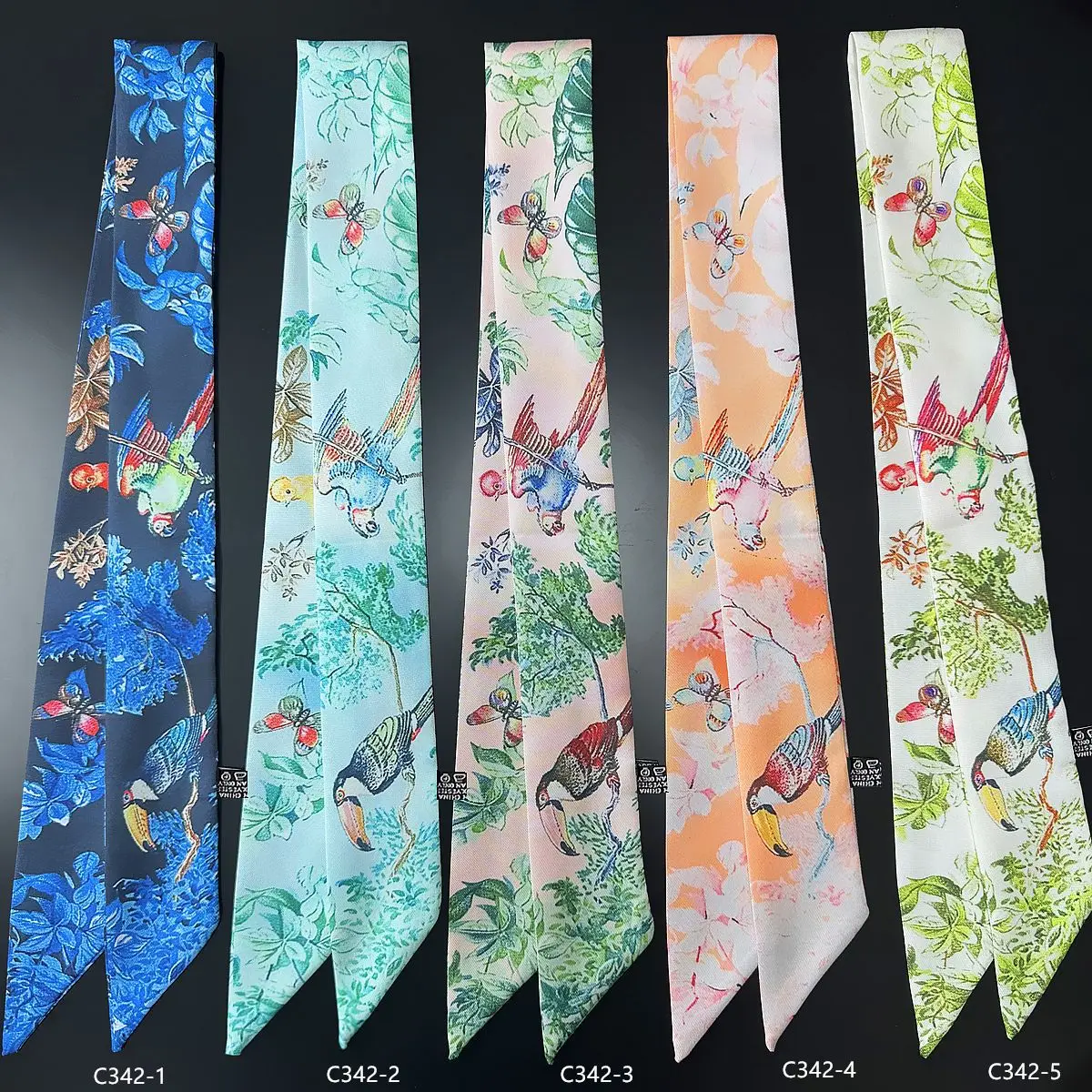 Vielseitiger Dschungelpapageien-Print Damenhandtaschen-Griffband Seidenschal-Paketband Haar- und Kopfband Schal-Dekoration – Detail 1