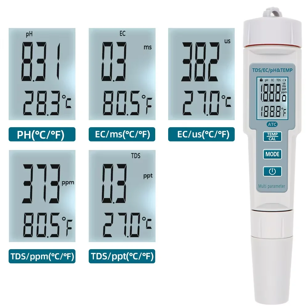 4 in 1 Water Quality Tester TDS EC Temp PH Meter