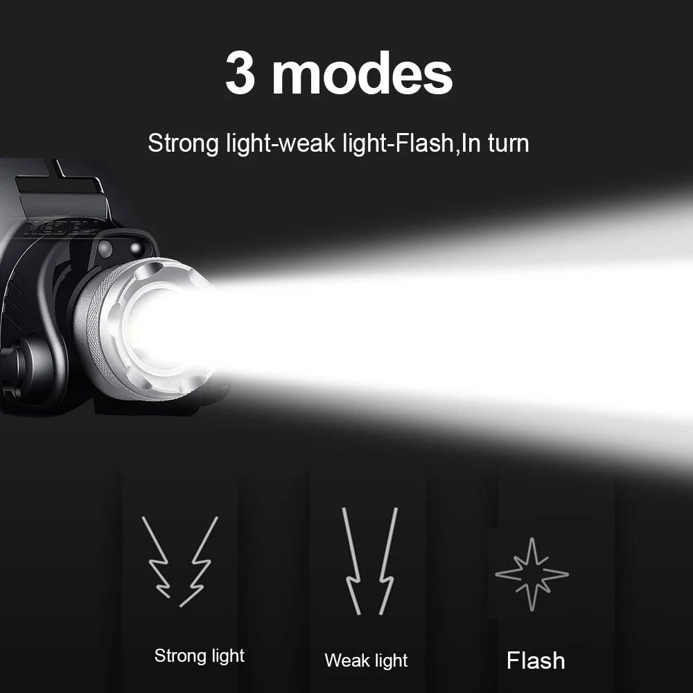 강력한 유도 LED 헤드 라이트 L2/T6 LED 줌 가능 헤드 램프, 낚시 USB 충전식 헤드 램프, 18650 배터리 방수 사냥