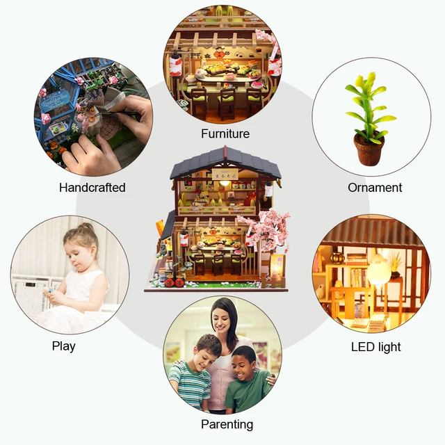 Cutebee DIY House Miniature with Furniture LED Music Dust Cover Model Building Blocks Toys for Children Casa De Boneca A68E 6