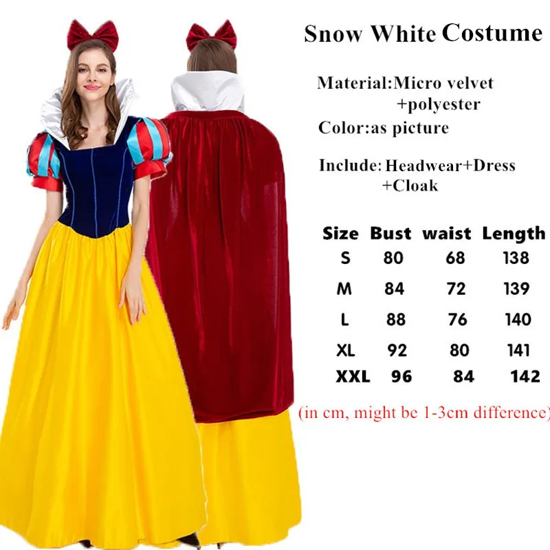 Cartoon princesa Cosplay vestido para mulheres, traje branco neve, roupas de desempenho adulto, festa de Halloween, venda quente