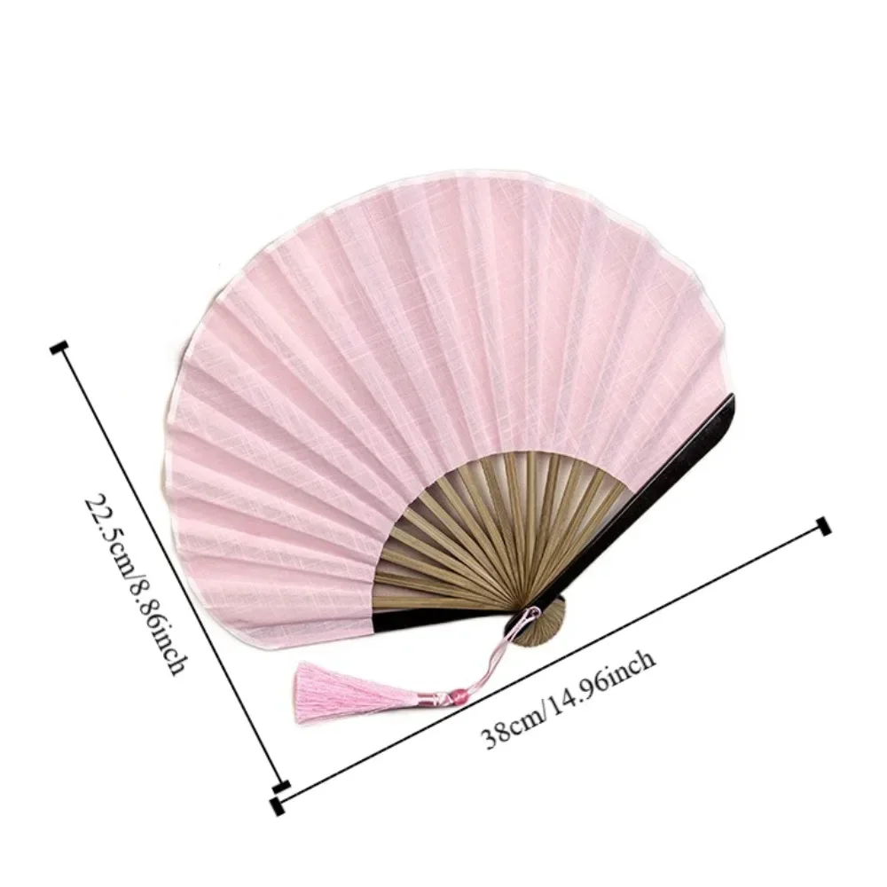Retro Solid Color Cotton Linen Portable Folding Fan - Cute and Compact Design