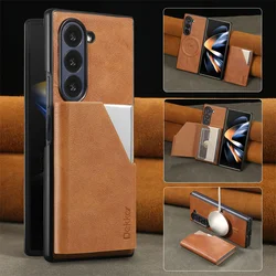 MagSafe Magnetic 2-in-1 Leather Flip Phone Case with Multifunctional Card Holder for Samsung Z Fold 6 (Brown)