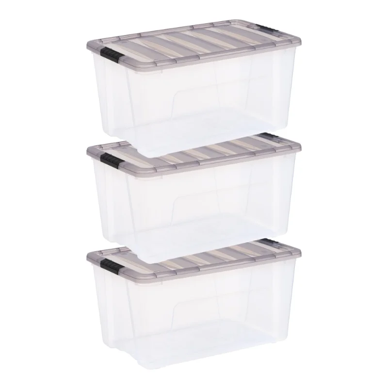 

IRIS USA, 72 Quart Stack & Pull™ Clear Storage Box With Gray Lid, Set of 3