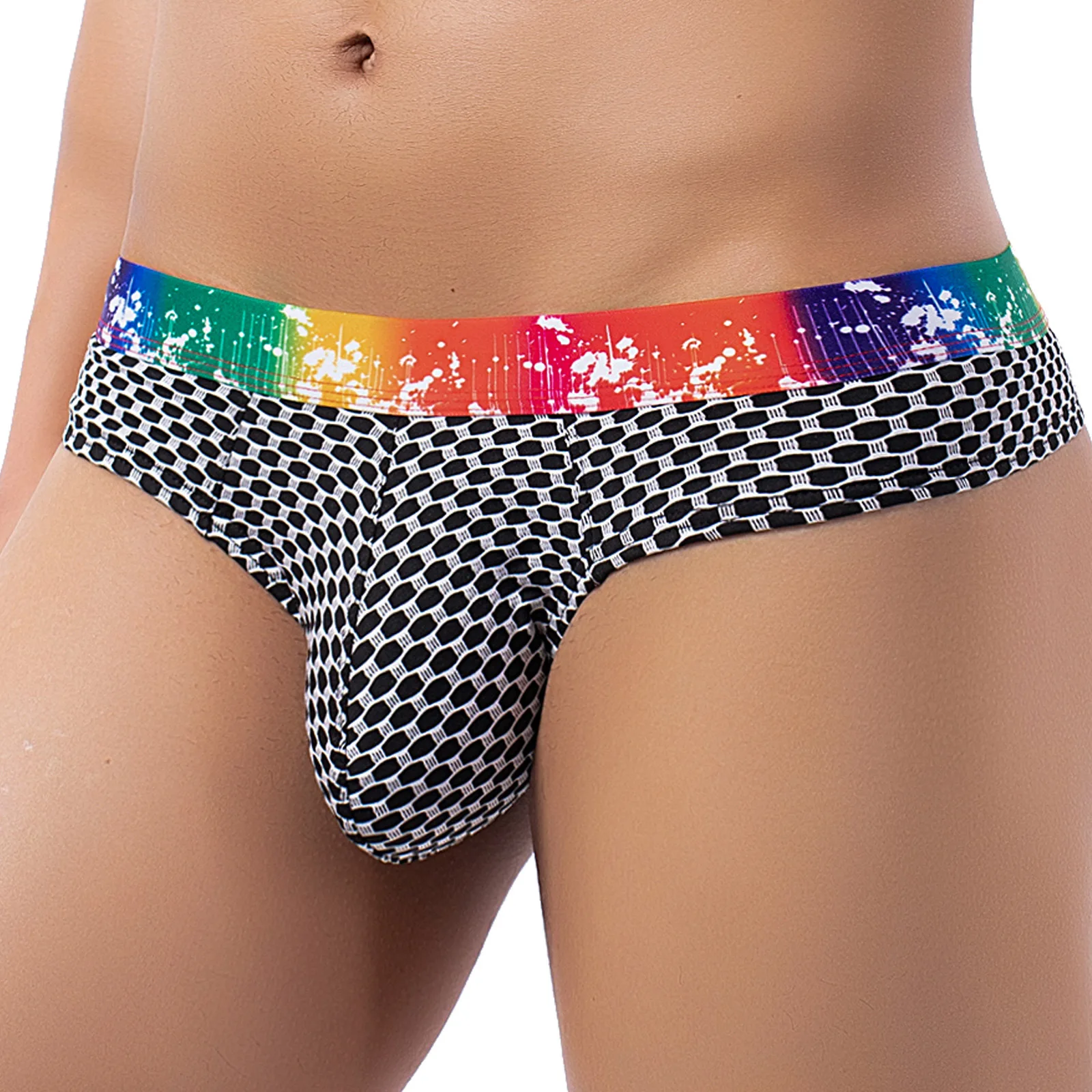 

Men's Sexy Briefs Thong T-back Plaid Lingerie Rainbow Hombre Bikini Underpants Penis Pouch Panties Gay Man Jockstrap Tight Short