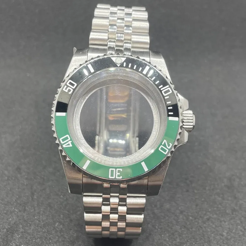 Elegant 40MM Stainless Steel Watch Case with Solid Bracelet and Glide Lock Clasp
