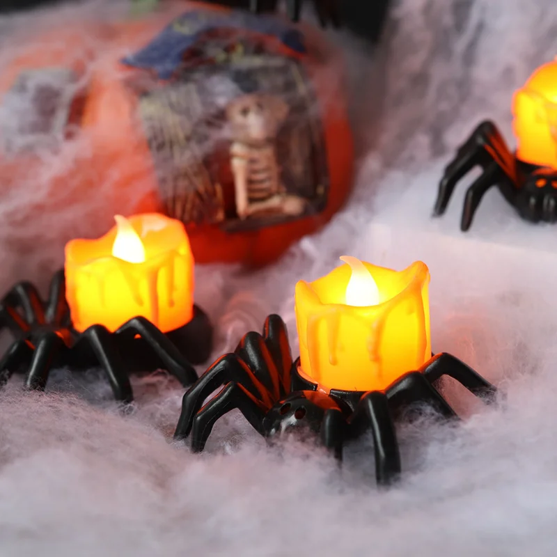Halloween LED Candle Light Spider Skull Lamps For Home Bar Haunted House Emitting Color:White 2