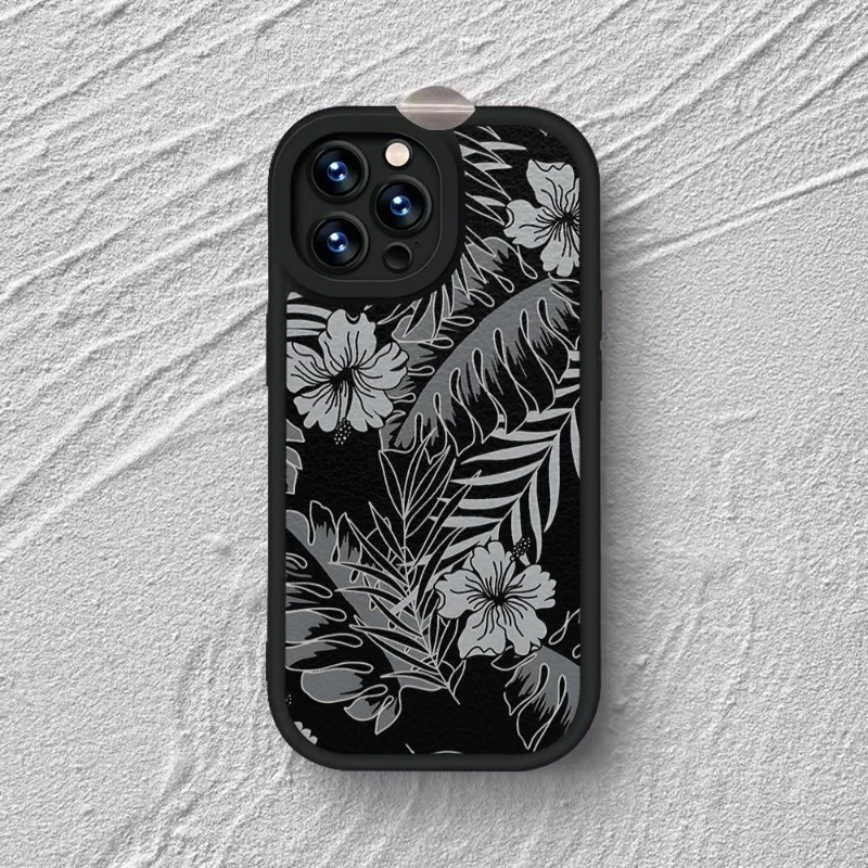 Custodia Morbida Per Telefono Hibiscus Retro Hawaiian Flower Per Iphone 15 11 14 13 12 Pro Max Mini Xs X Xr 7 8 Plus Se2020 Pelle Nera