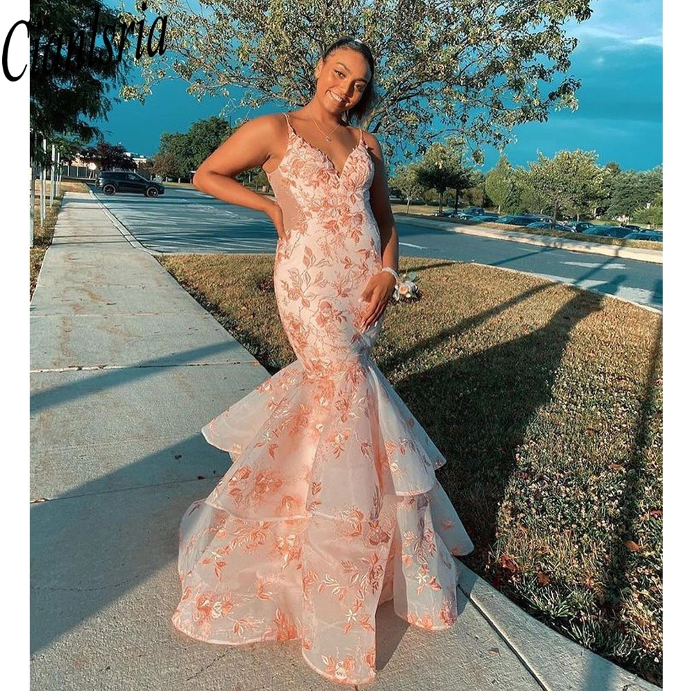 Lace Peach Prom Dresses 2022