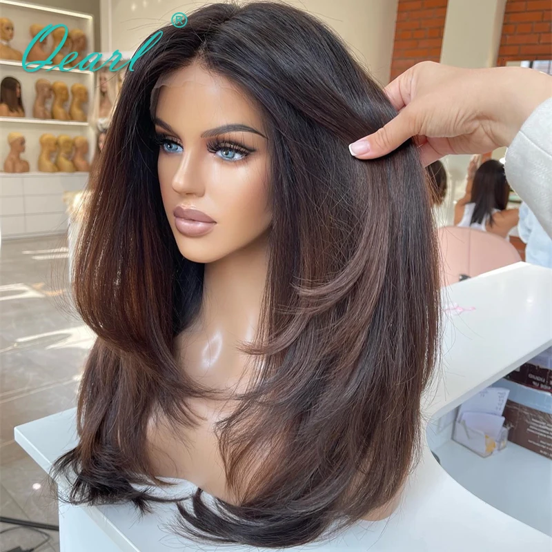 Perruque Full Lace Wig 360 naturelle lisse-SALE QEARL, cheveux humains, brun foncé, pre-plucked, coupe basse, 100%, pour femmes