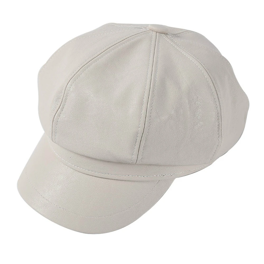 SHOWERSMILE Blue Leather Newsboy Cap Leather Vintage Hat for Women Solid Beret Ladies Brand Ivy Spitfire Cap