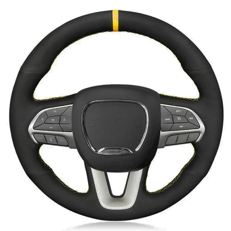 

Car Steering Wheel Cover Hand Sewing Soft Black Suede For Dodge Challenger 2015-2021 Charger 2015-2021 Durango 2015-2021