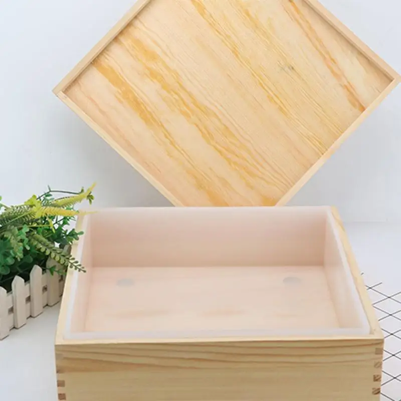 F68D Flexible Square Soap Loaf Mold with Wooden Box & Wooden Lids Silicone Soap Mold