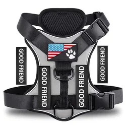 Reflective Service Dog Vest with Customizable Patches and Adjustable Soft Mesh Harness - M (GRAY)