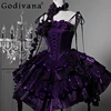 Original Halloween Cos Purple Lace Flower Slim-fit Fishbone Jsk Dress Lolita Gothic Girl Women's Romantic Party Short Dresses