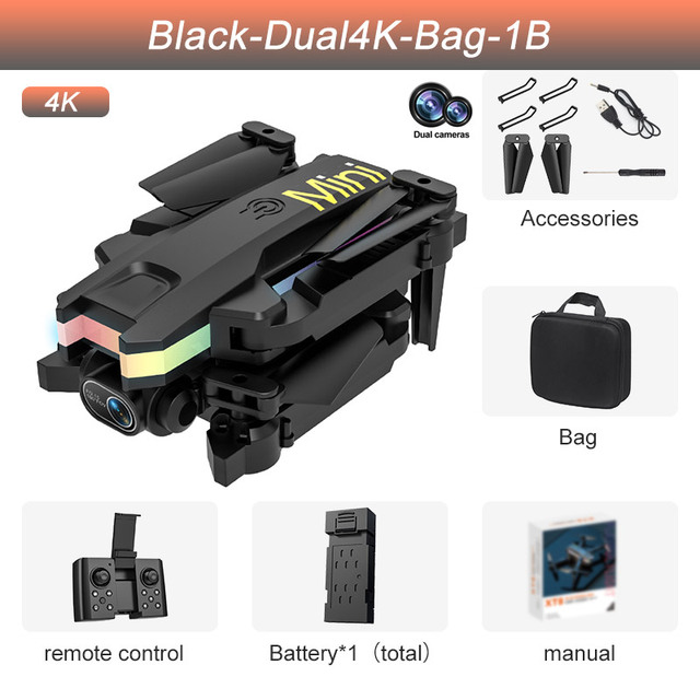 2022 New XT8 Mini Drone 4K Professional HD Camera WIFI FPV Air Pressure Fixed Altitude Foldable Quadcopter RC Helicopter Toys