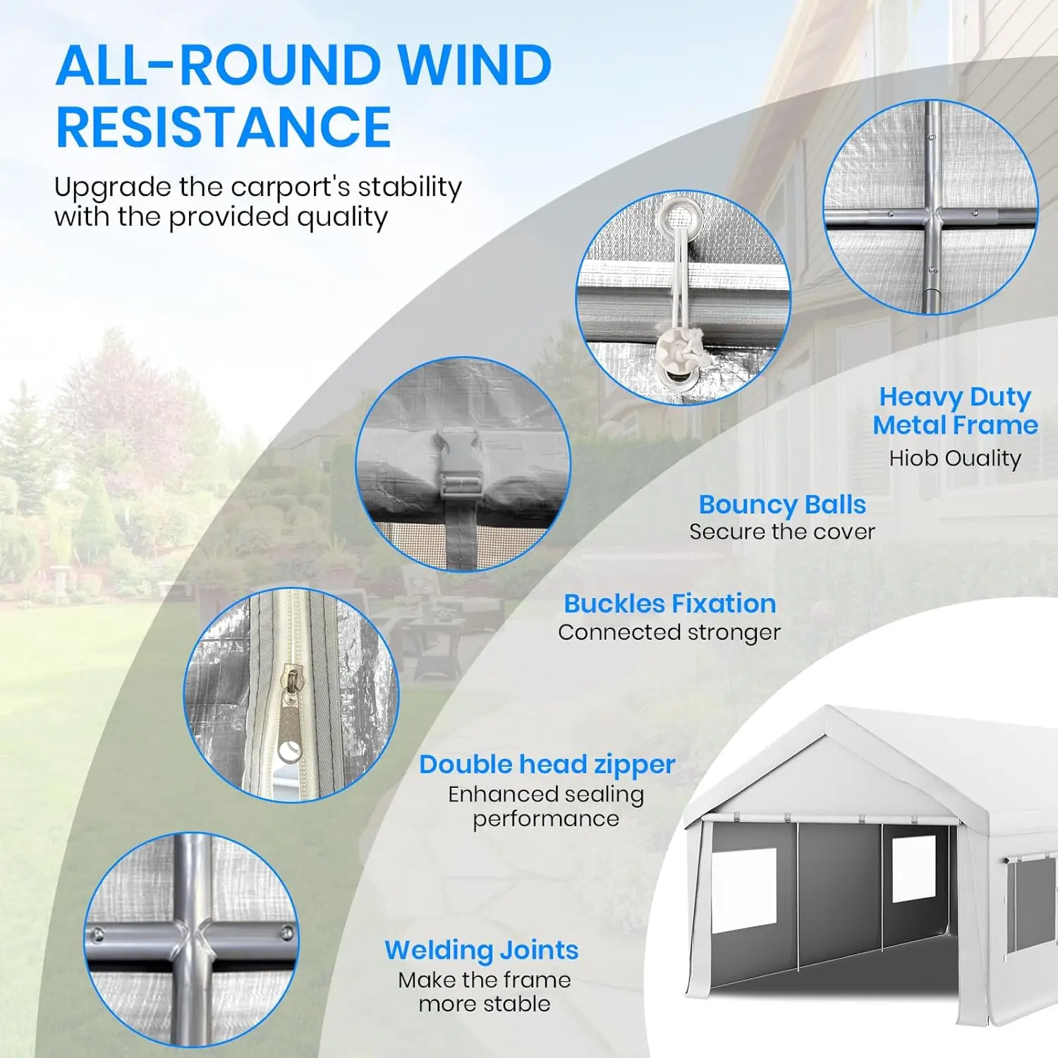 10x20Heavy Duty Portable Garage,Carport Canopy with Roll-Up Windows & Doors,Portable Garage and Shelter with Removable Sidewalls