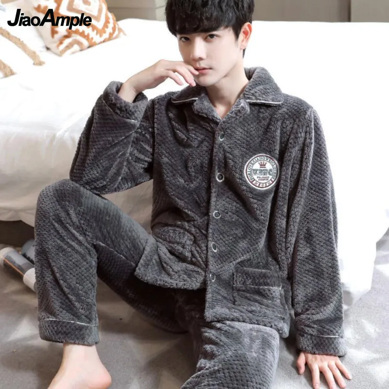 Men's Winter Pajamas 2022 New Fashion Warm Coral Fleece Pajama Sleepwear Male Plus Velvet Thick Nightwear Pyjamas Homewear Suits