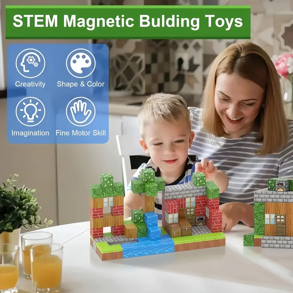 DIY Magnetic Blocks-Build Mine Magnet World Set for Boys & Girls Age 3+,Sensory Toys for Toddlers Gifts Construction Decor Toys