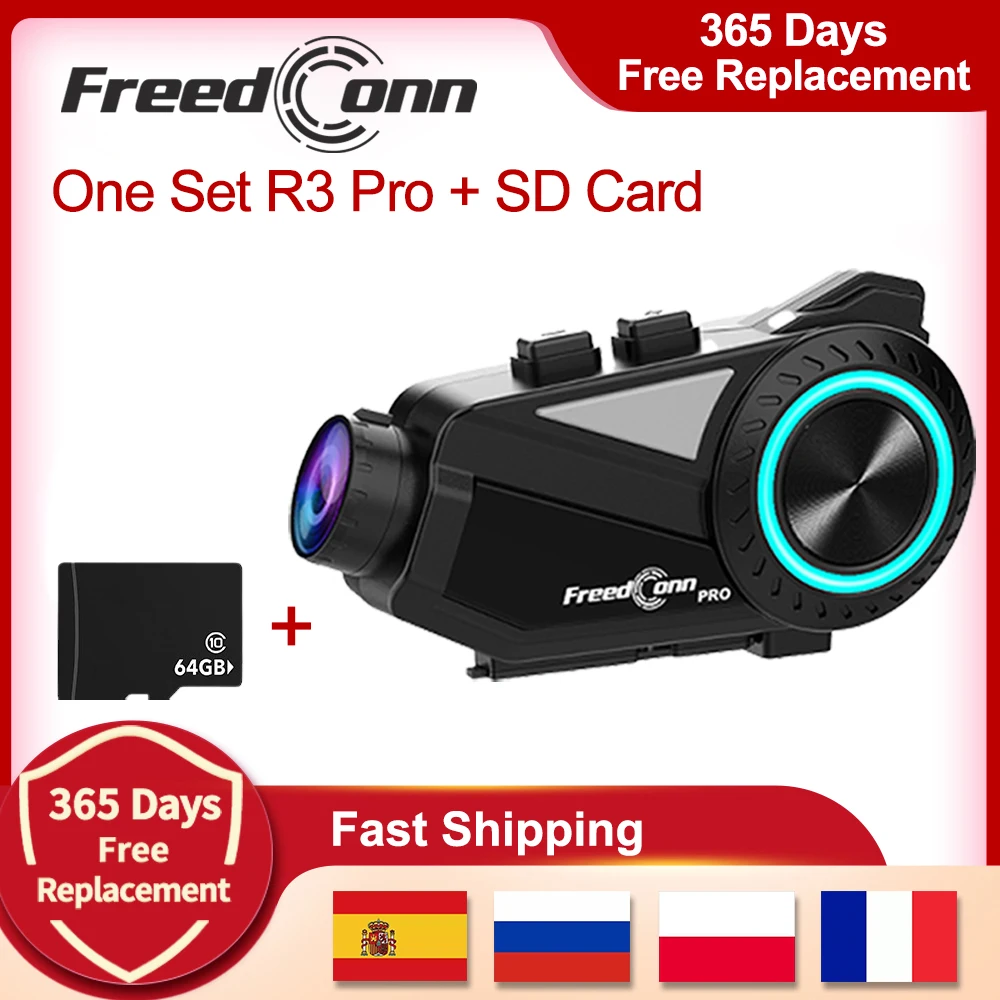 Freedconn R3 Pro Motorcycle Helmet Headset Group Intercom Dash Cam