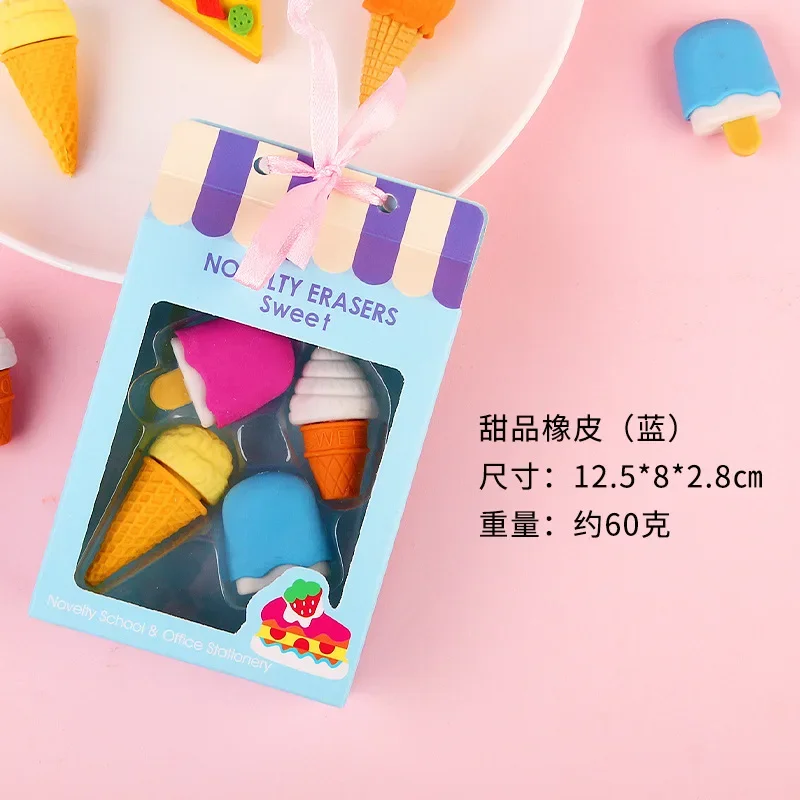 1 세트 Kawaii 크리 에이 티브 음식 케이크 지우개 크리스마스 어린이 선물 아이스크림 햄버거 롤리팝 분리형 고무 지우개 편지지