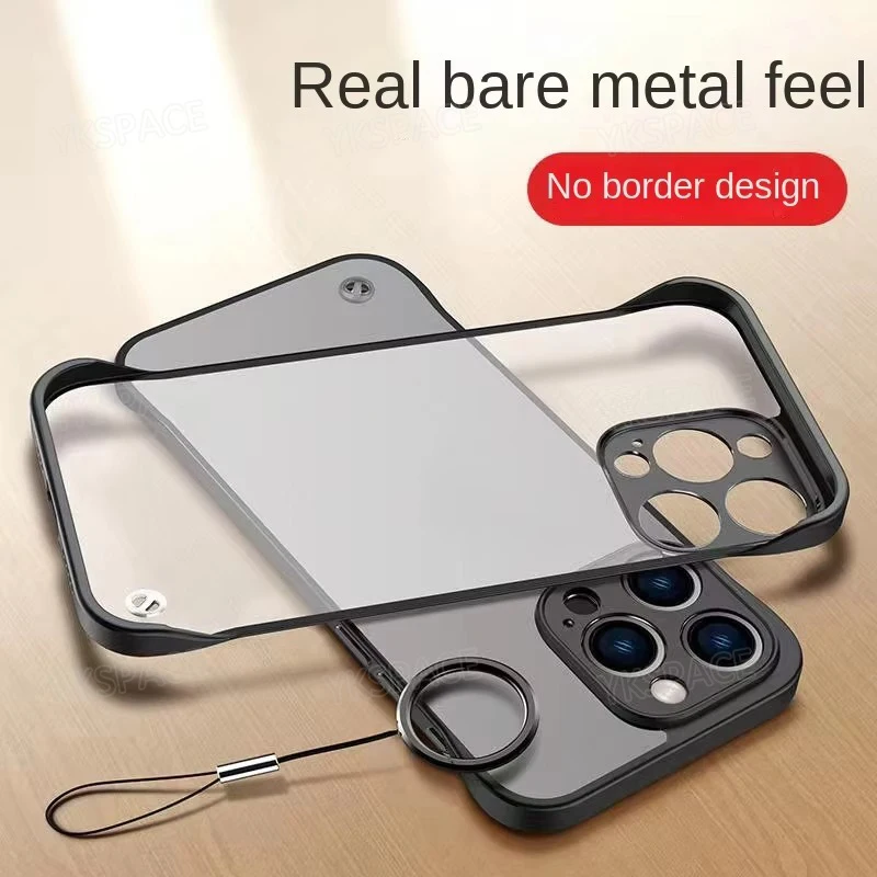 Frameless Translucent Matte Phone Case with Finger Ring - Shockproof Hard PC Cover, Available in 3 Colors